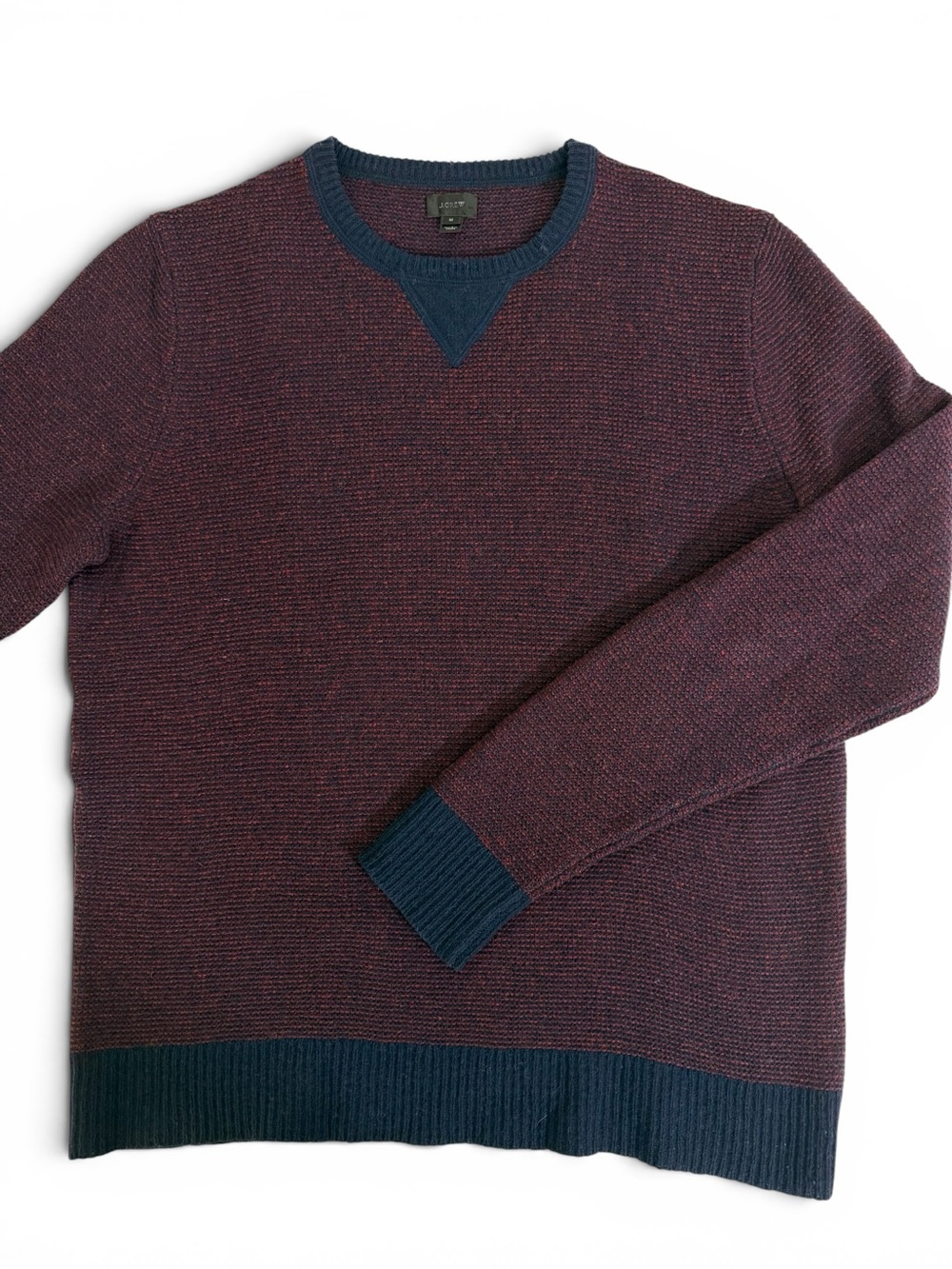 *Rare* J. Crew Sample Merino Waffle Knit Burgundy & Navy Crewneck Sweater Medium - Picture 2 of 7